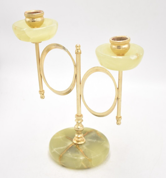 Vintage Onyx Two-Tier Candle Stick Holder – Polished Stone, 20cm – Elegant
