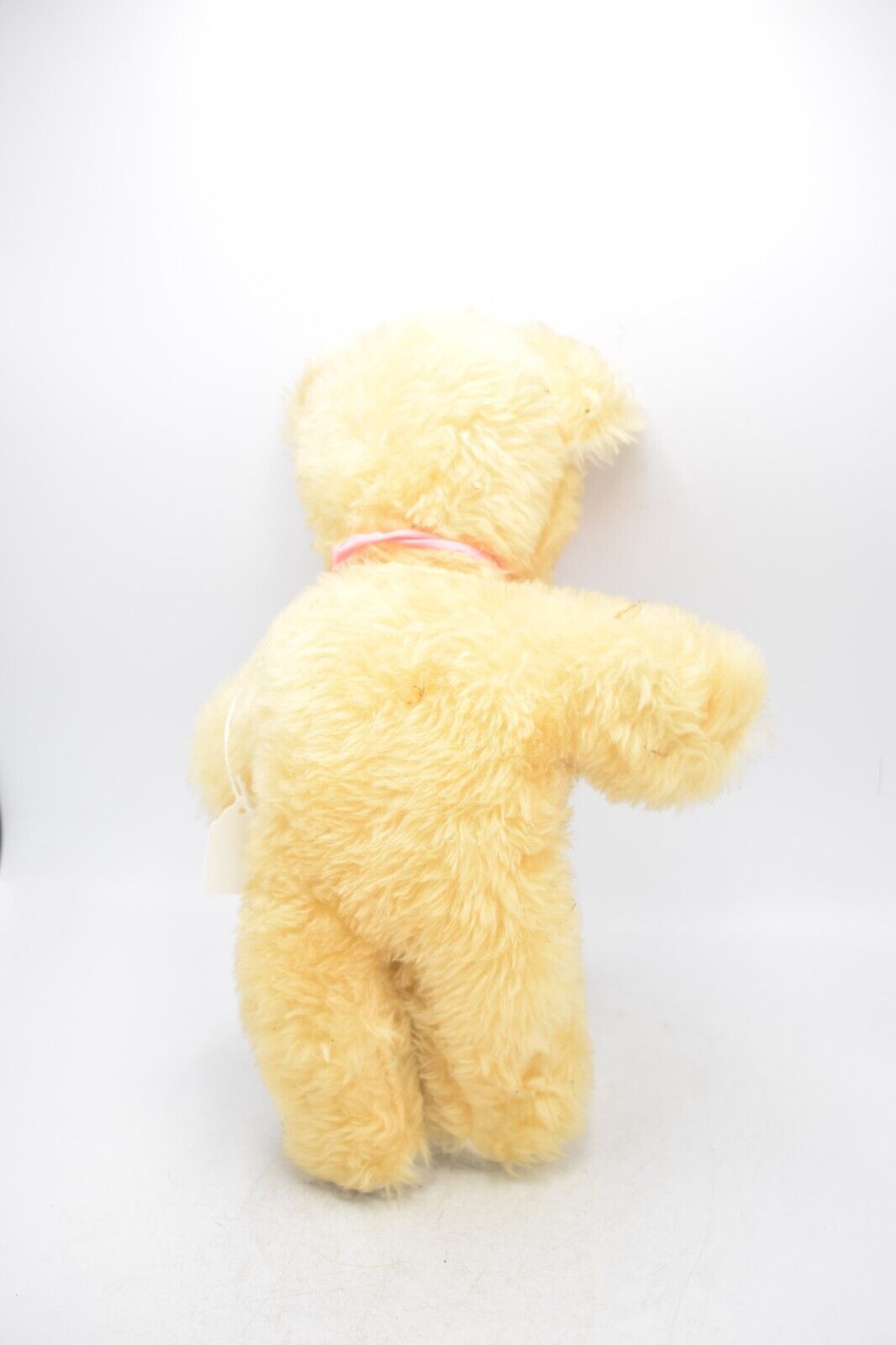 Vintage 1970s Plush Teddy Bear Soft Toy with Pink Bow