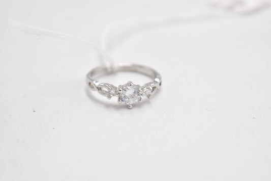 Sterling Silver Adjustable Ring with Cubic Zirconia – Hallmarked