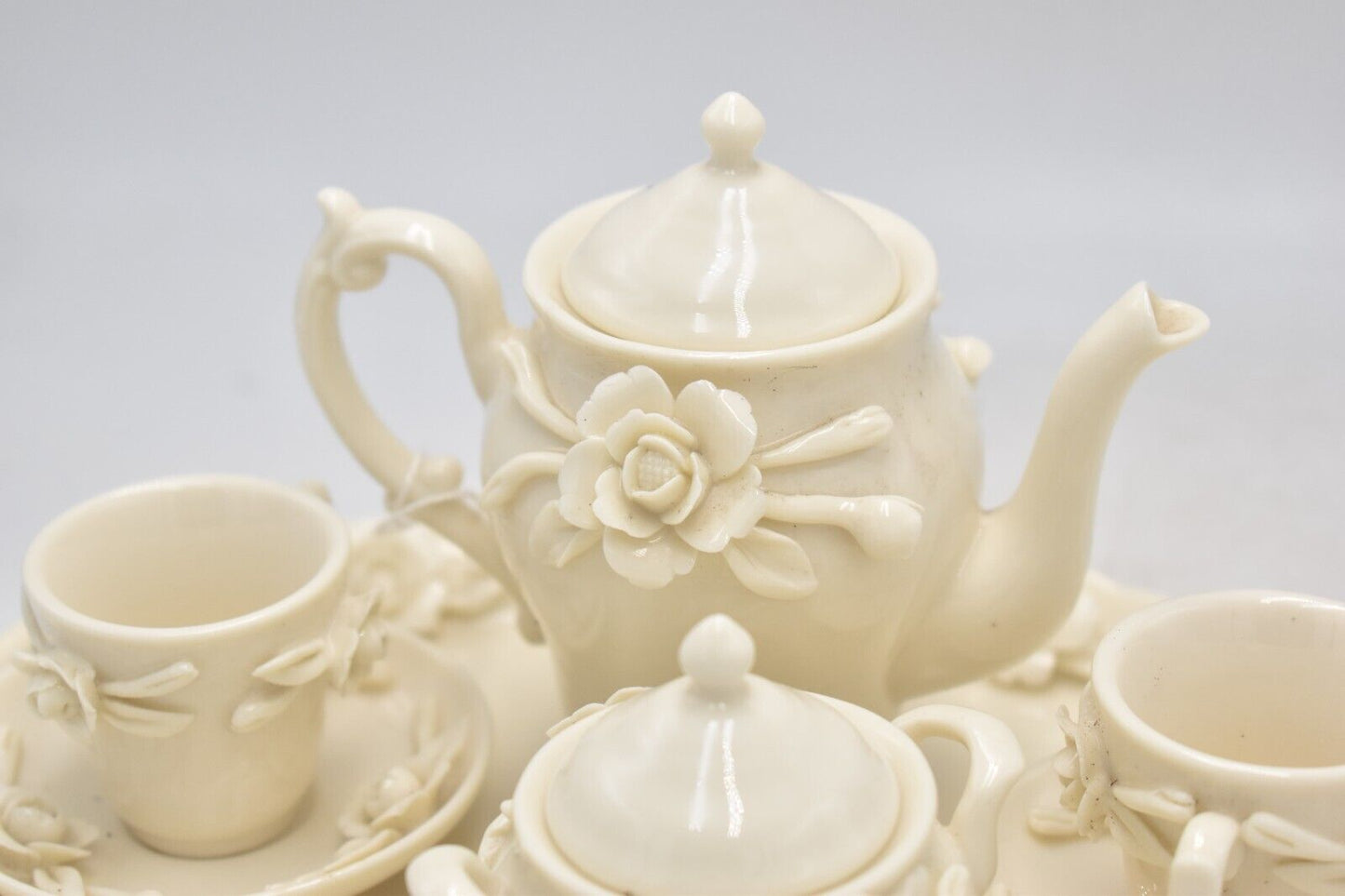 Vintage Miniature 3D Rose Cream Teapot Tea Set - Decorative Collectible - 10cm