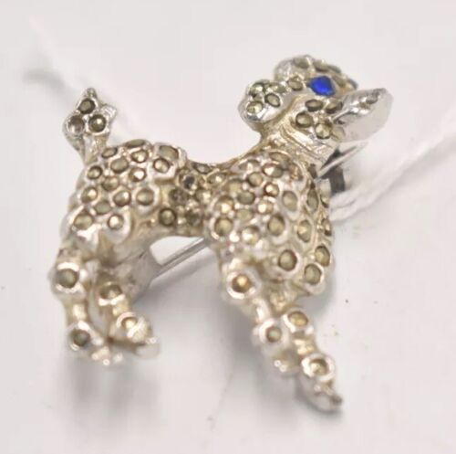 Vintage Poodle Dog Brooch – Silver Tone Marcasite – Elegant Women’s Jewellery
