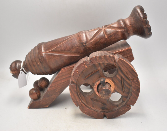 Vintage Folk Art Hand Carved Wooden Decorative Cannon – Spanish