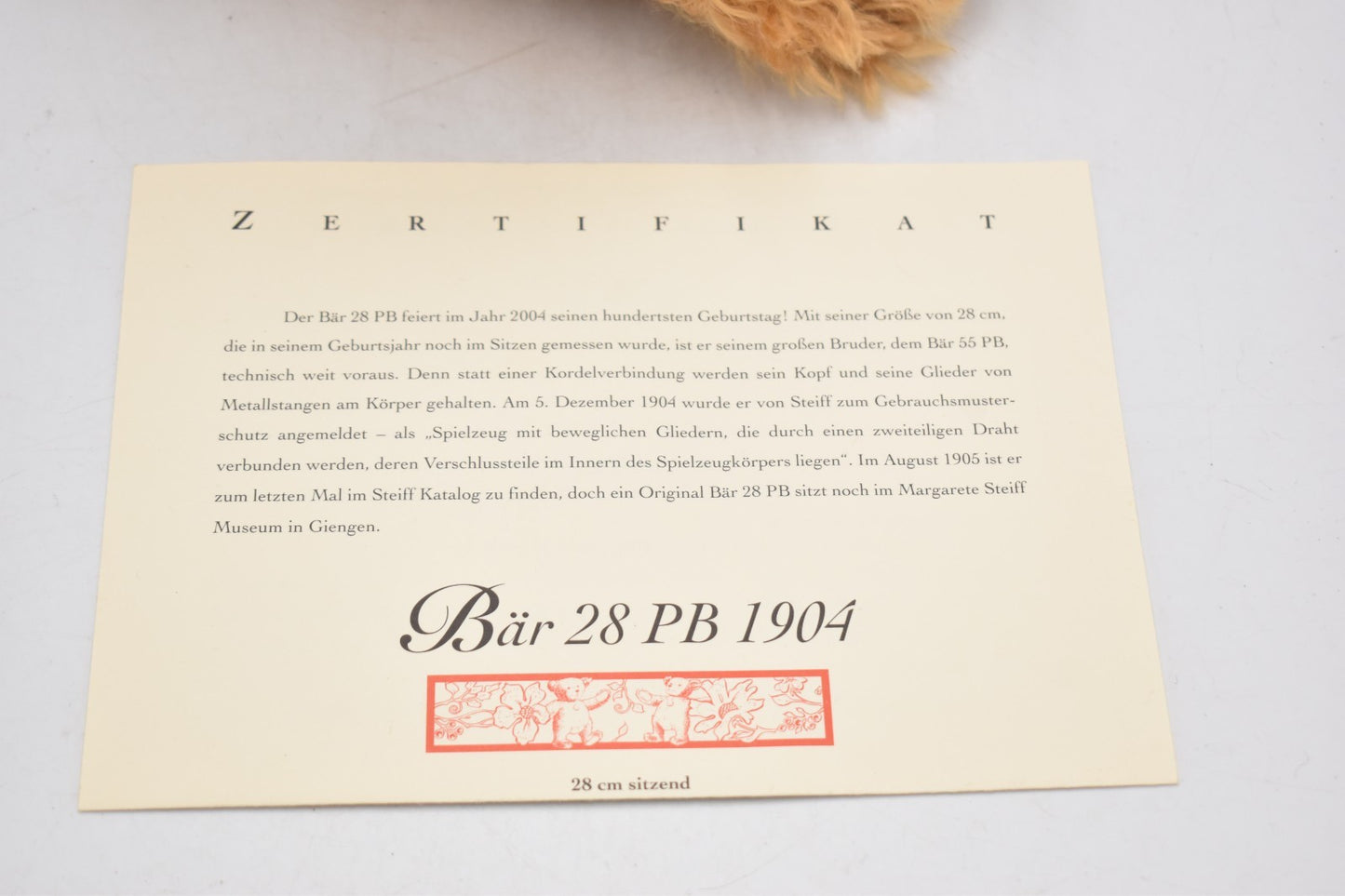 Steiff PB 28 1904 Replica Teddy Bear 404115 – Limited Edition 4589/7000
