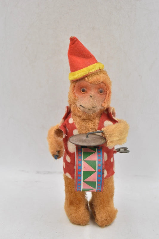 Antique Vintage German Clockwork Tinplate Monkey Playing Drums & Cymbal