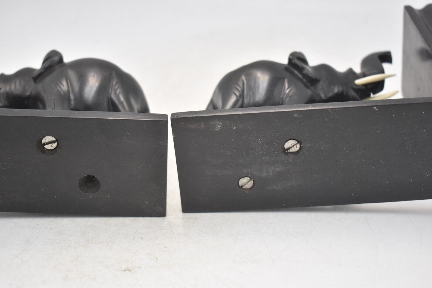 Vintage Hand-Carved Ebony Wooden Elephant Bookends Ceylonese 13cm