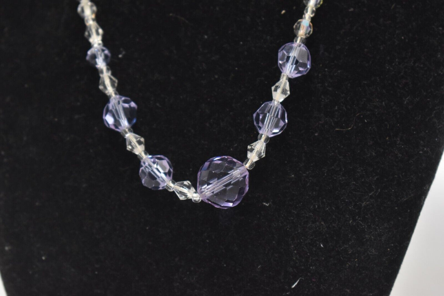 Vintage Crystal & Purple Amethyst Graduated Faceted Necklace - 42cm