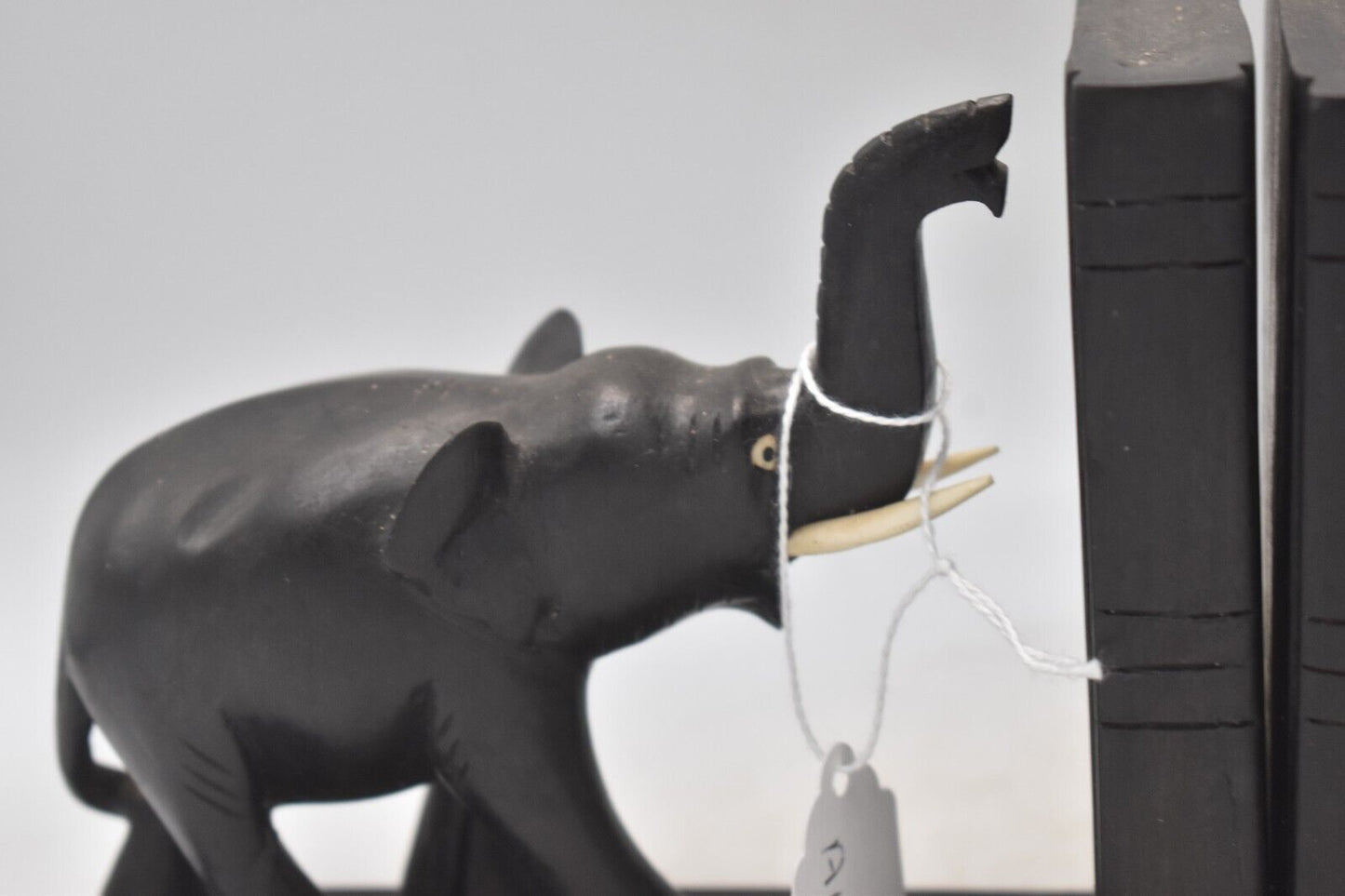 Vintage Hand-Carved Ebony Wooden Elephant Bookends Ceylonese 13cm