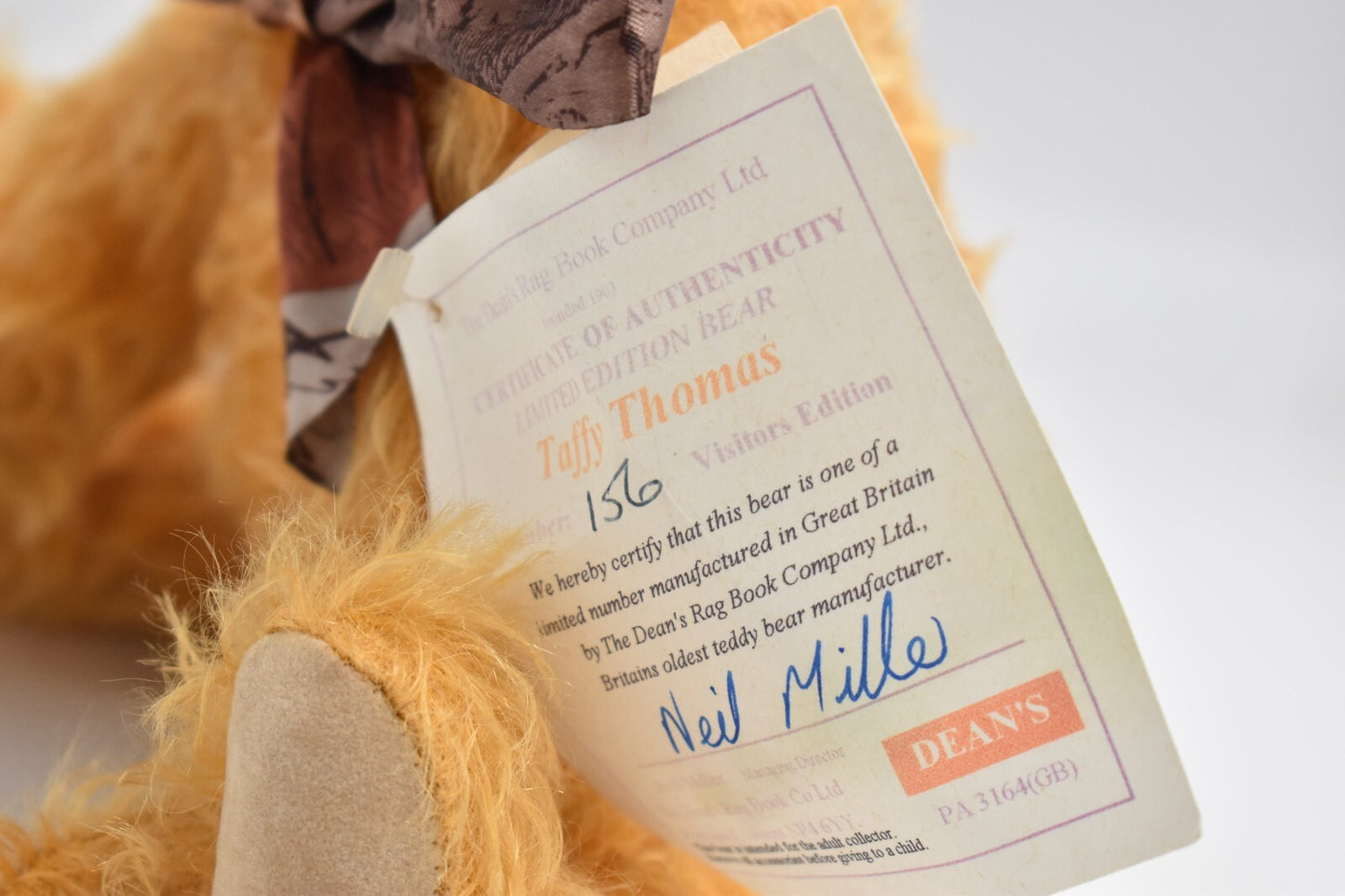 Deans Rag Book Co Taffy Thomas Teddy Bear – Retired & Tagged Limited Edition