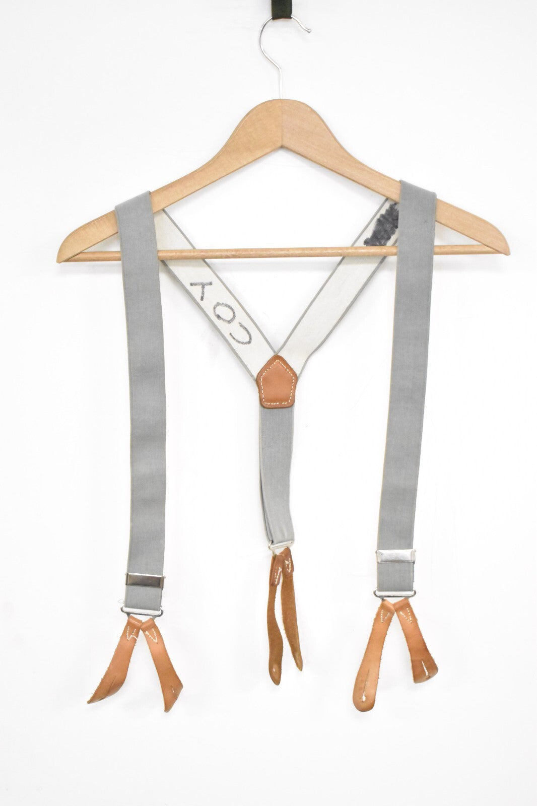British RAF Army Grey Elastic Braces – Leather Buckles – 100cm