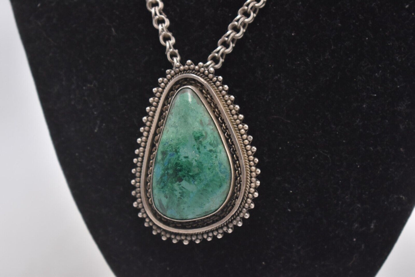Vintage Sterling Silver 925 Necklace with Malachite Pendant 64cm