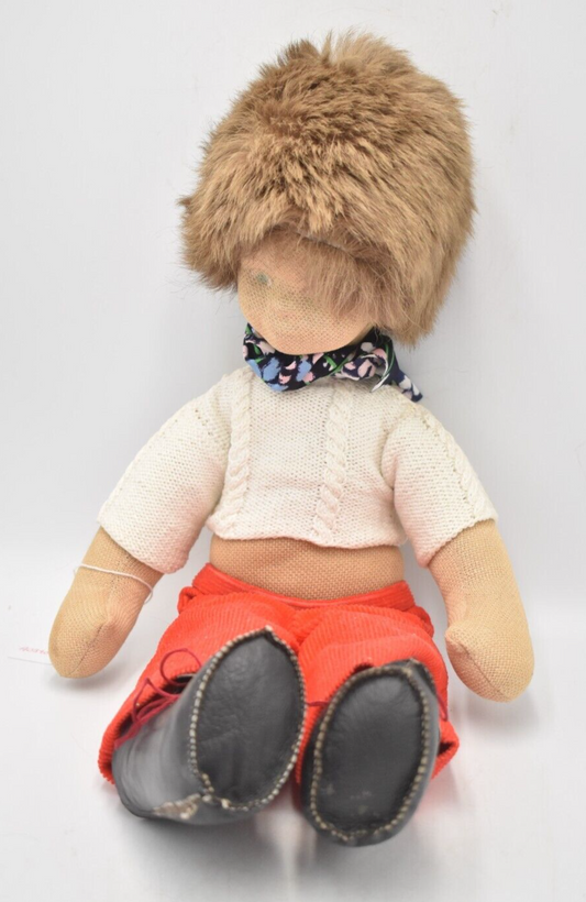 Vintage Felt Rag Doll with Clothes - 42cm