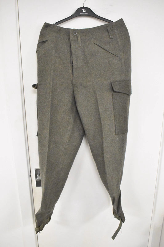 Swedish Army Olive Grey Wool Field Trousers 1947 Dated Leather Straps Military