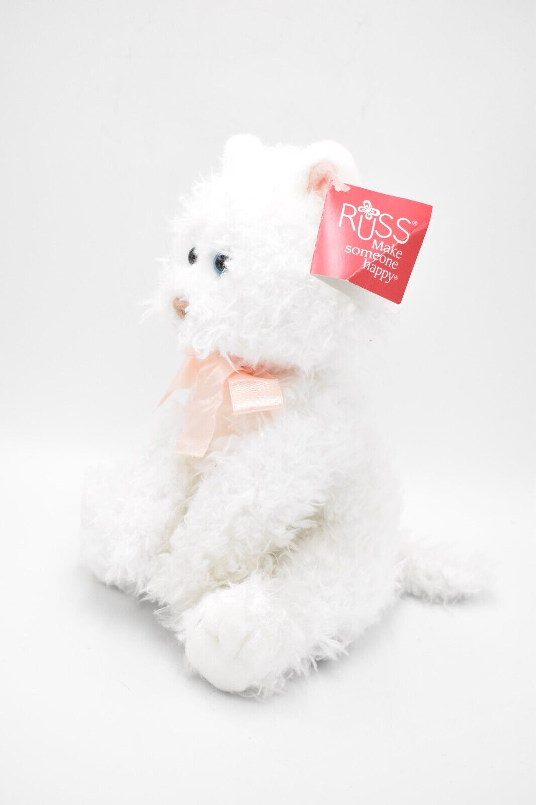 Russ Berrie Fuffi White Cat Teddy Bear Retired Tagged Soft Plush Toy