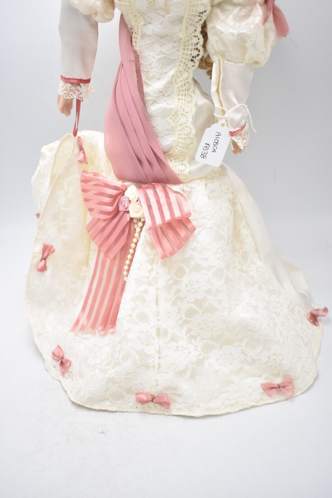 Vintage Porcelain Doll – Blonde Hair, Brown Eyes, Regency Cream Dress – 45cm