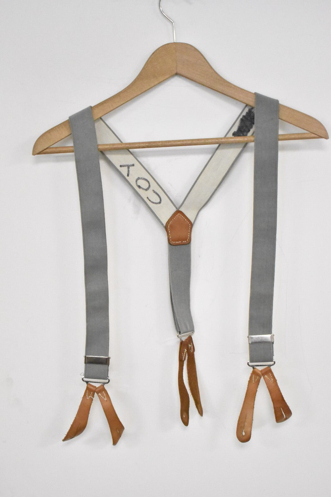 British RAF Army Grey Elastic Braces – Leather Buckles – 100cm