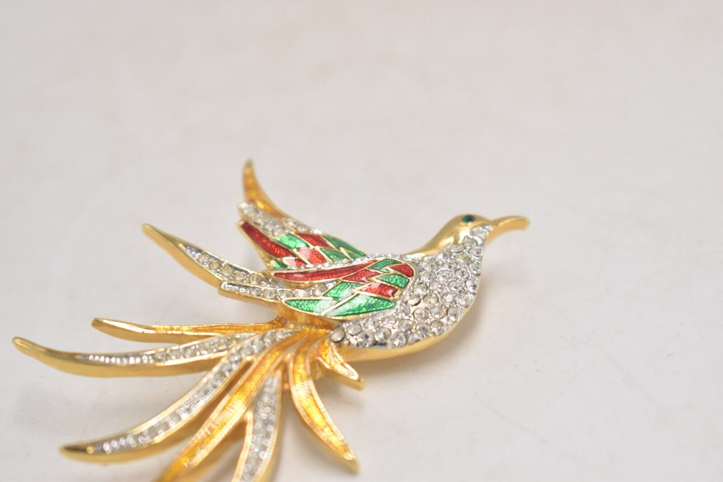 Vintage Seta Bird of Paradise Brooch – Gold Tone, Rhinestone & Enamel