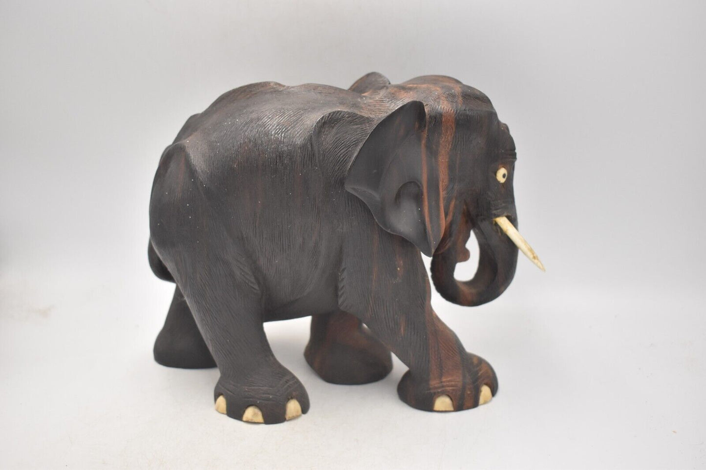 Antique Vintage Hand-Carved Wooden Elephant Statue Ceylon 17.5cm Figurine