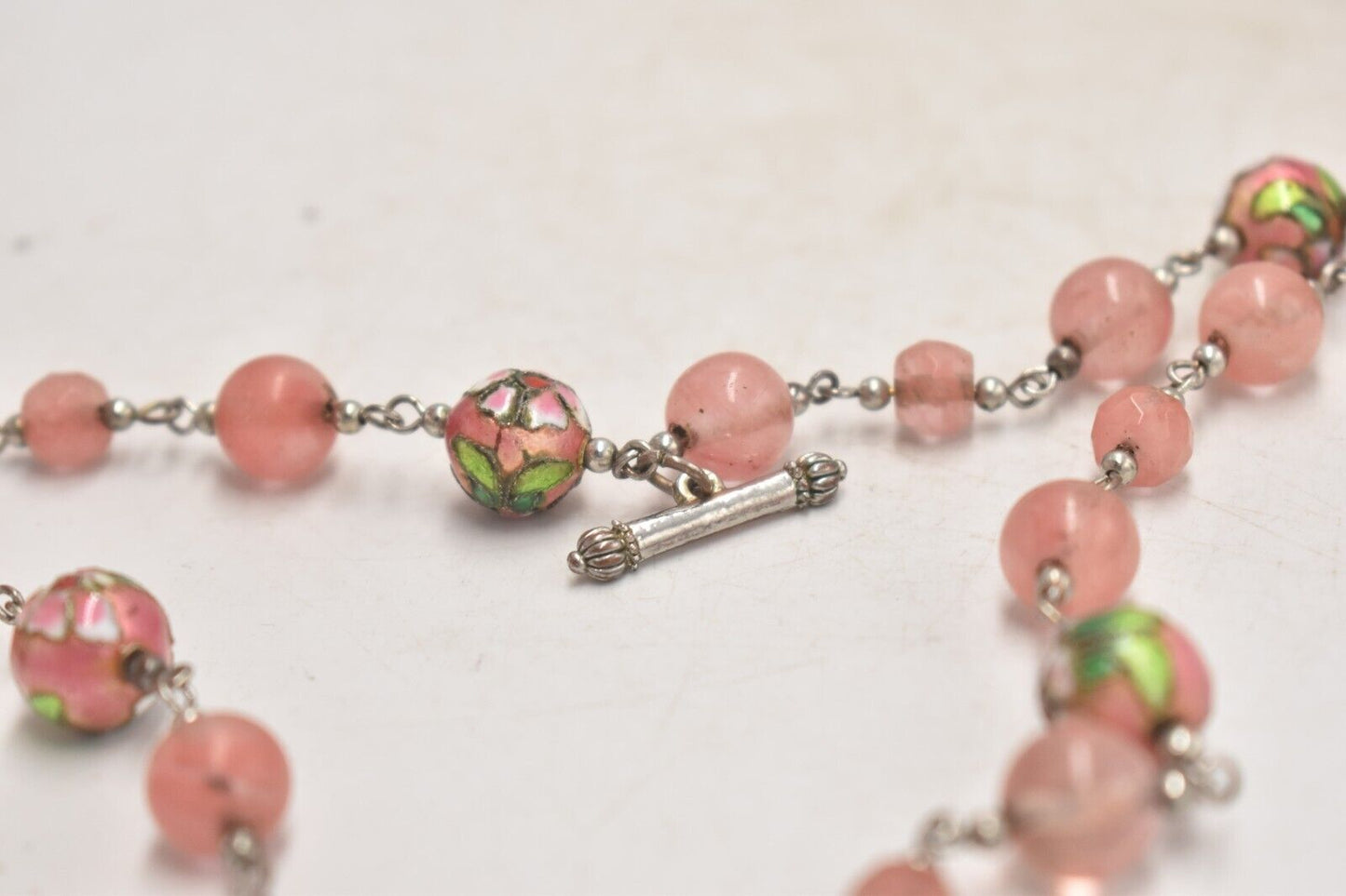 Vintage Cloisonné & Cherry Quartz Beaded Pendant Necklace – SR China