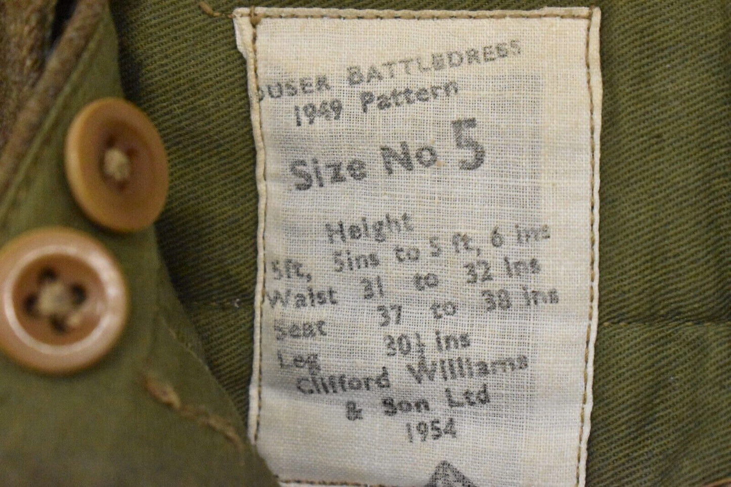 British Army 1949 Pattern Wool Battledress Trousers – Dated 1954 W32" L30"