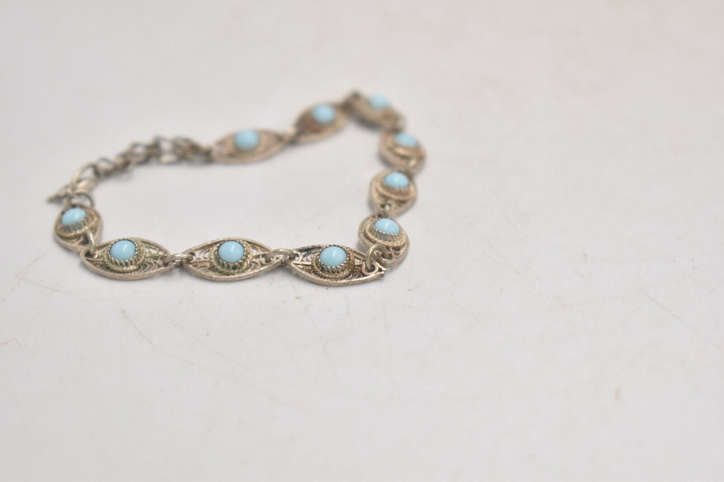 Vintage Silver Metal & Turquoise Boohoo Style Bracelet – 18cm