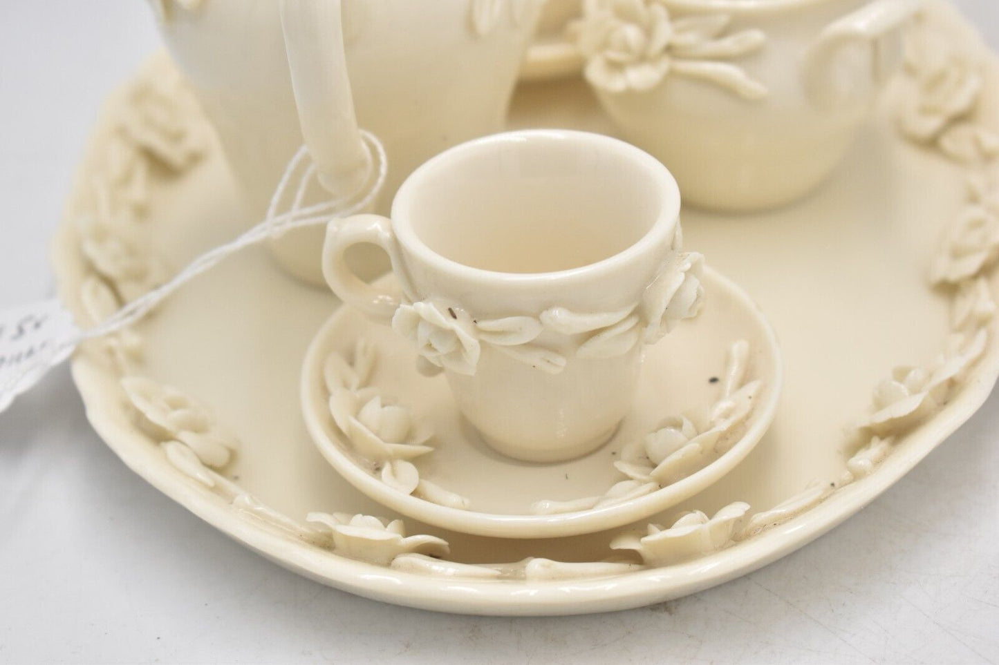 Vintage Miniature 3D Rose Cream Teapot Tea Set - Decorative Collectible - 10cm