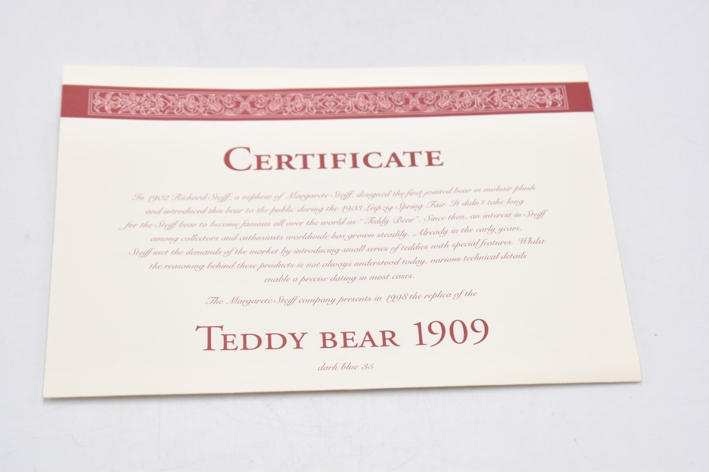 Steiff Dark Blue 1909 Replica Bear – 406508 – Limited Edition – Mohair