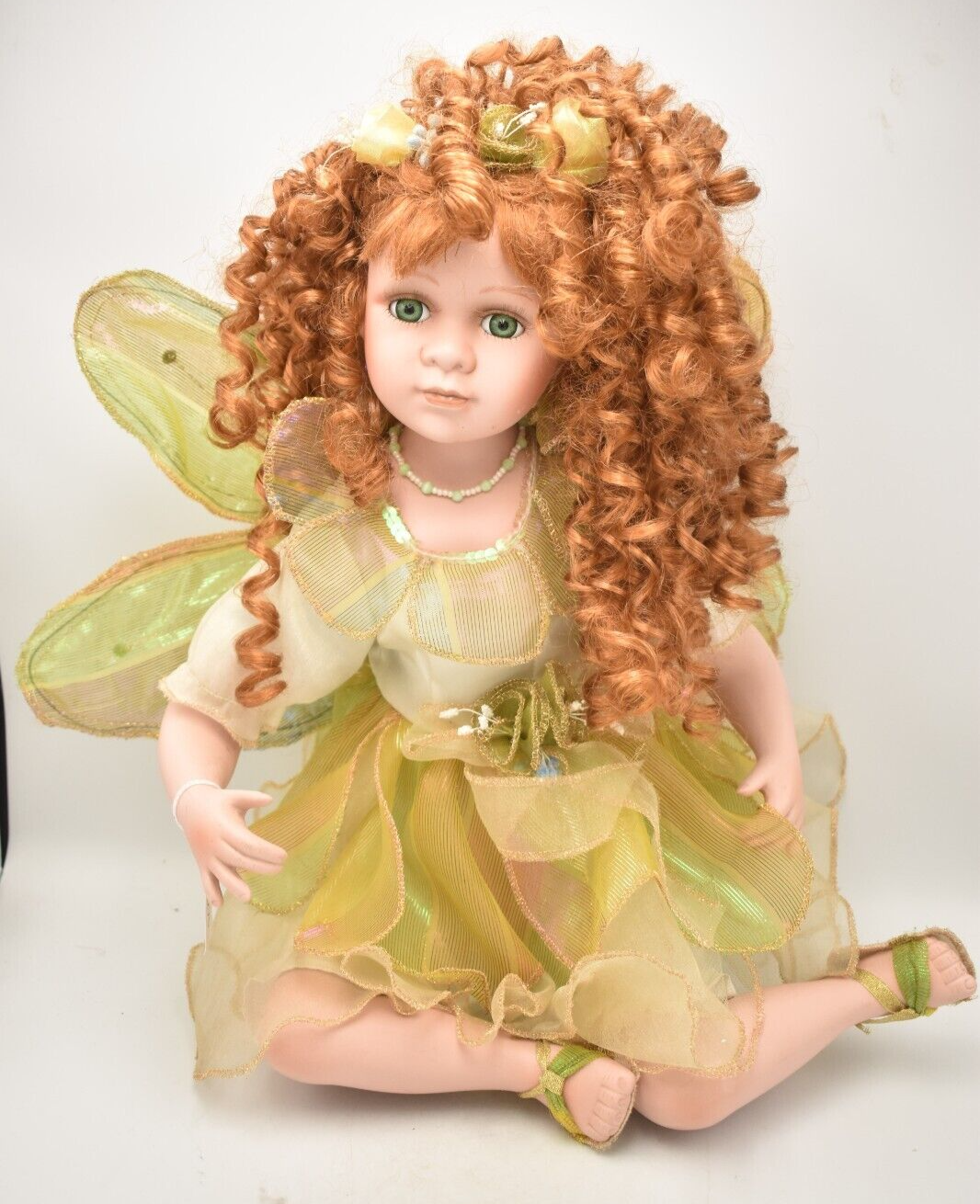 Vintage Large Porcelain Fairy Doll with Ginger Hair Collectible Pawn