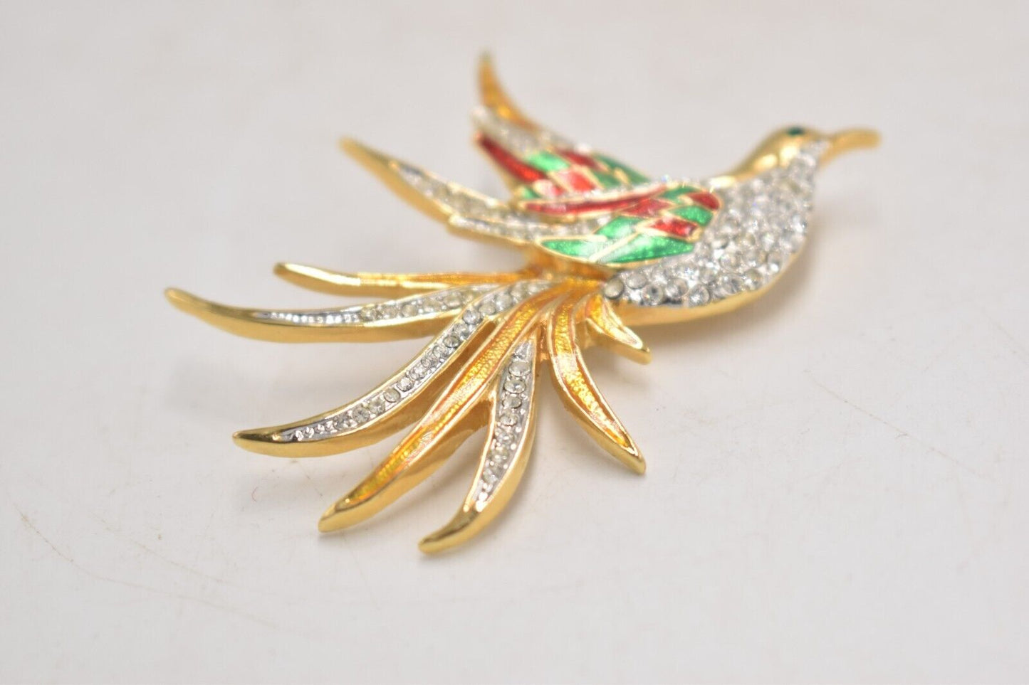Vintage Seta Bird of Paradise Brooch – Gold Tone, Rhinestone & Enamel