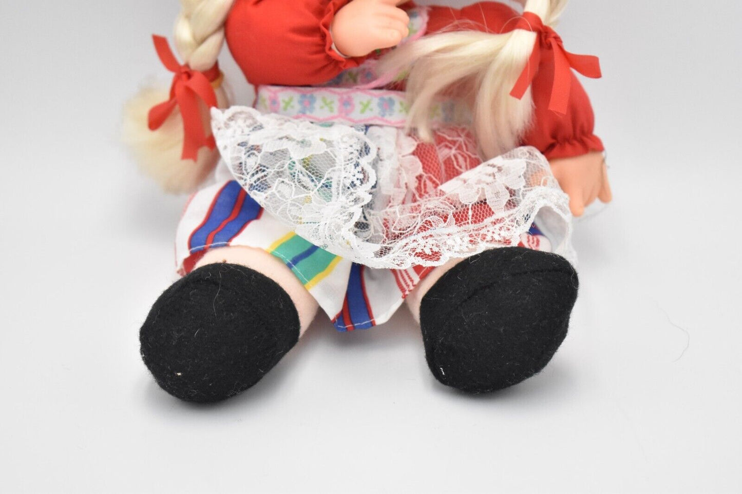 Vintage 1970's Thumb Sucking, Eyes Open and Close Doll Swiss Outfit, Soft Body