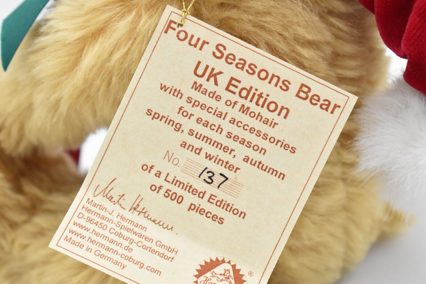 Hermann Four Seasons Teddy Bear – UK Limited Edition, Tagged & Retired