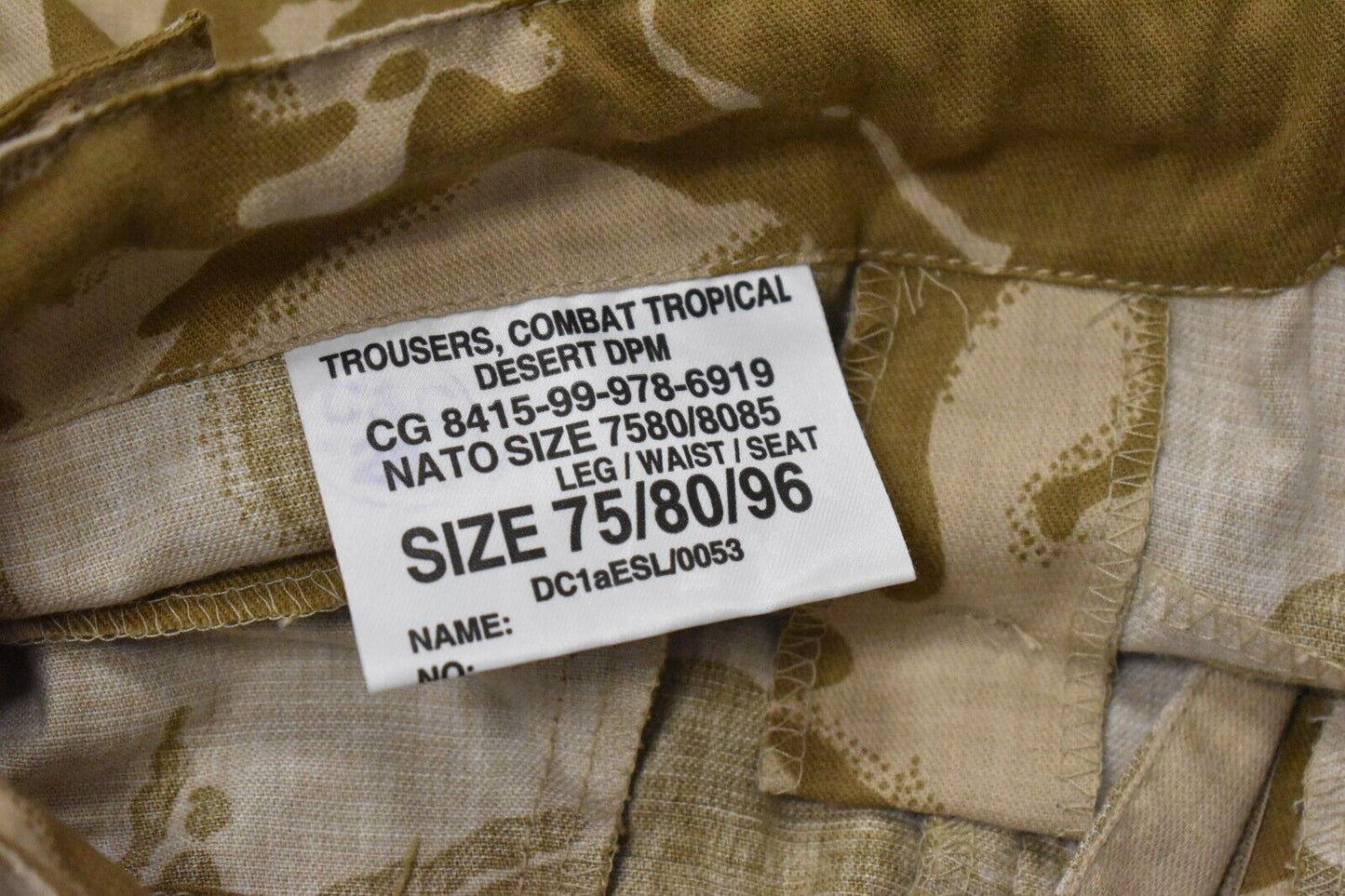 British Army Desert DPM Tropical Combat Trousers – Lightweight – Size 75/80/96