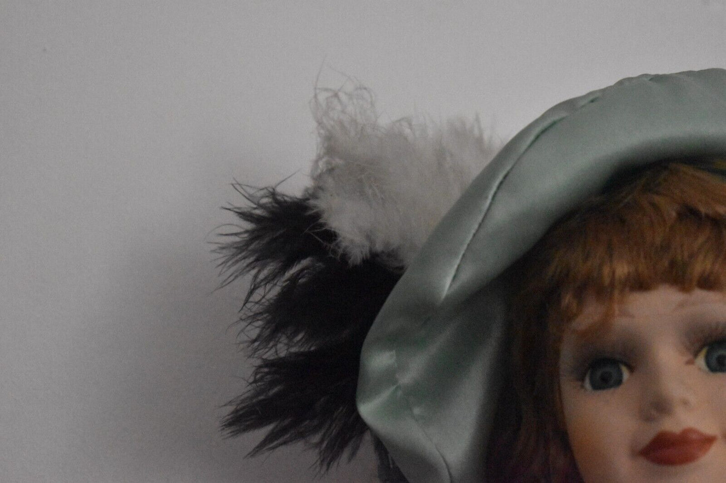 Vintage Large Porcelain Doll – 60cm Green Victorian Dress, Ginger Hair, Blue Eyes