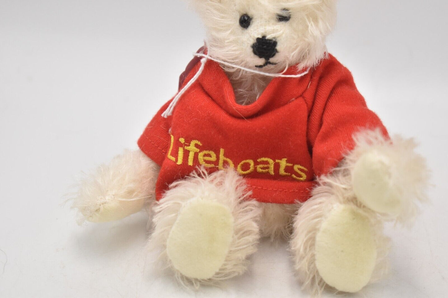 Vintage Artist Teddy Bear White Mohair Red Lifeboats Top Fully Jointed 18cm