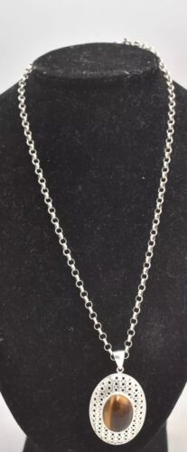 Vintage Sterling Silver 925 Tiger Eye Pendant Necklace – 46cm, 17.1g