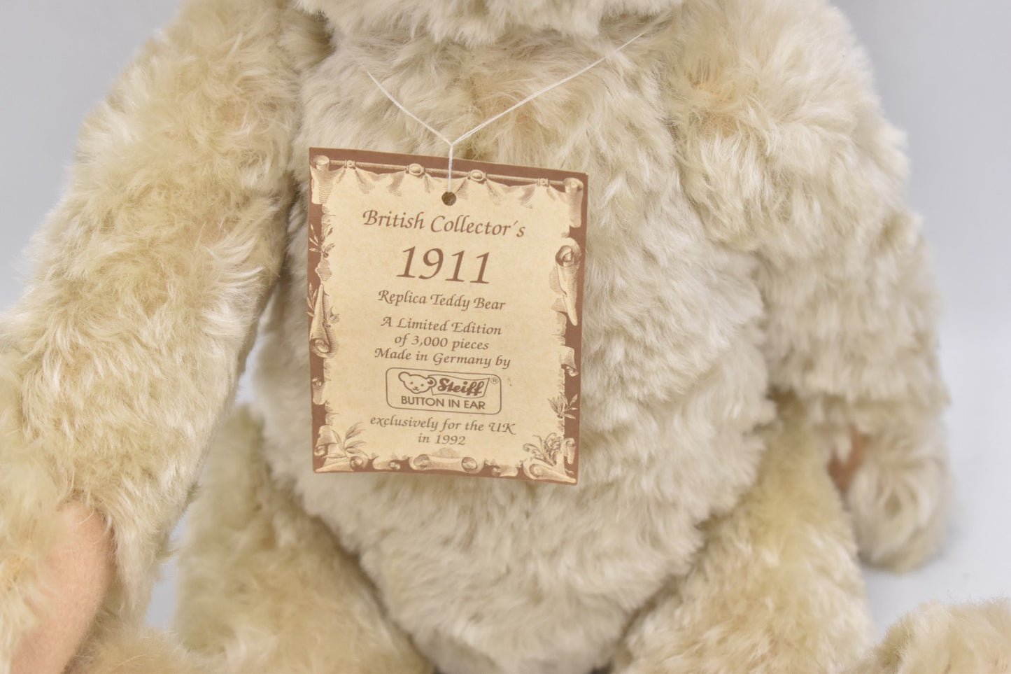 Steiff Replica 1911 Teddy Bear 1992 British Collectors Limited Edition 406645