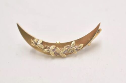 Vintage 9ct Gold Crescent Moon Brooch – 5cm, Ladies Jewellery