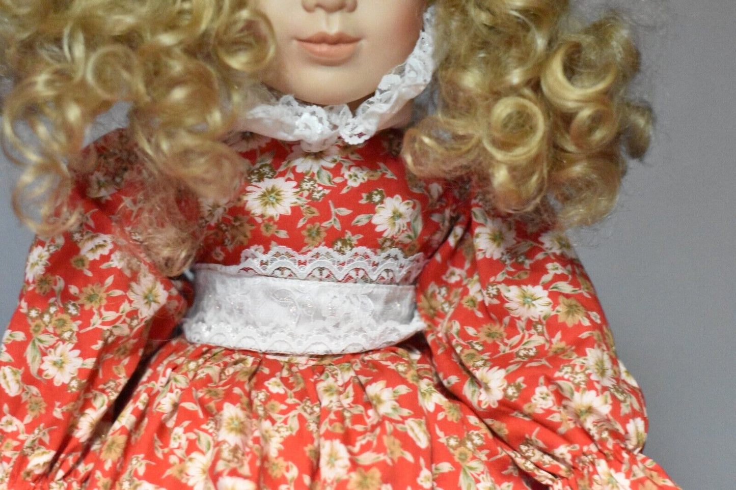 Vintage Large Lifelike Porcelain Doll – 70cm – Blonde Hair, Blue Eyes, Red Dress