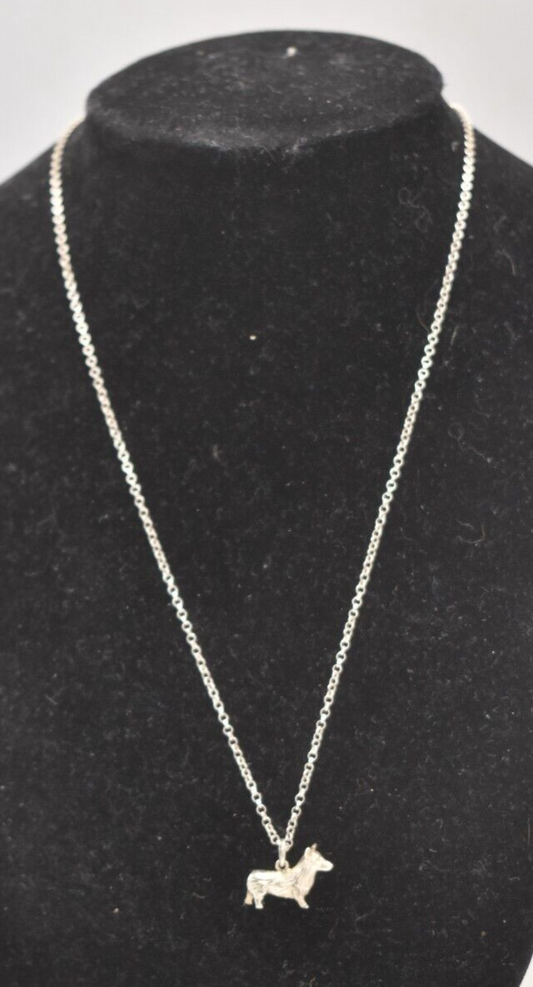 Vintage Sterling Silver 925 Corgi Dog Pendant Necklace