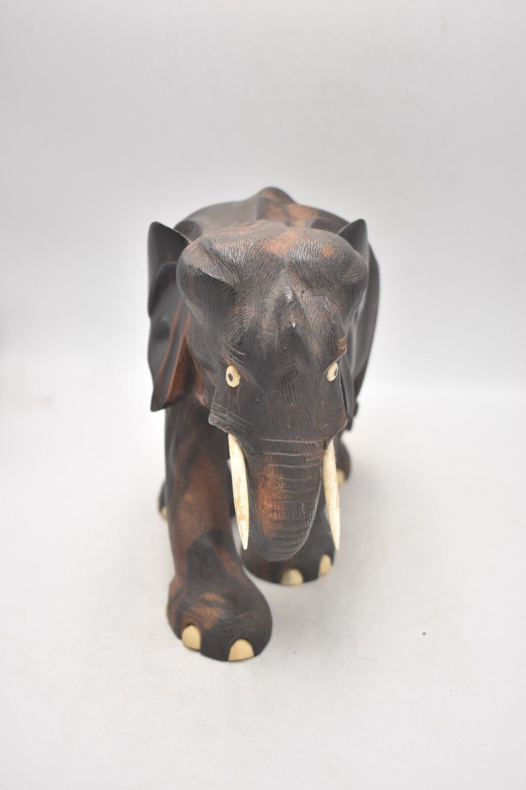 Antique Vintage Hand-Carved Wooden Elephant Statue Ceylon 17.5cm Figurine