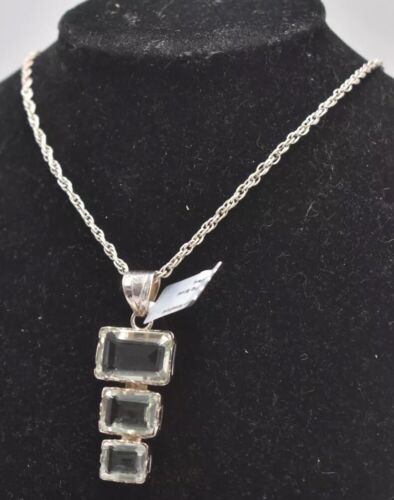 Vintage Sterling Silver 925 and Green Amethyst Pendant Necklace 62cm
