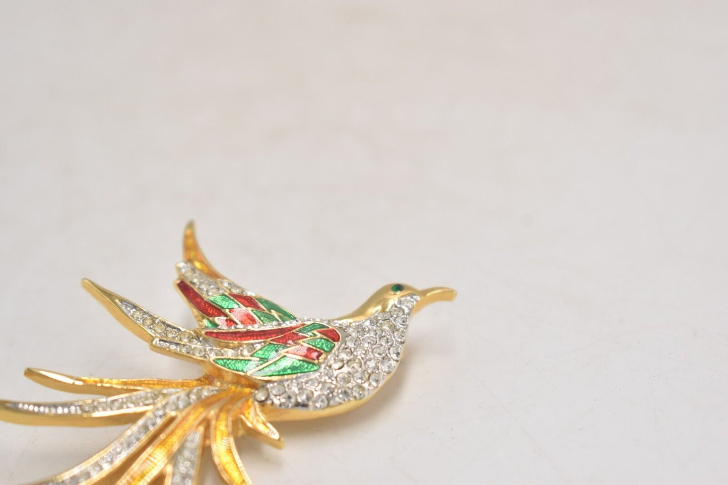 Vintage Seta Bird of Paradise Brooch – Gold Tone, Rhinestone & Enamel