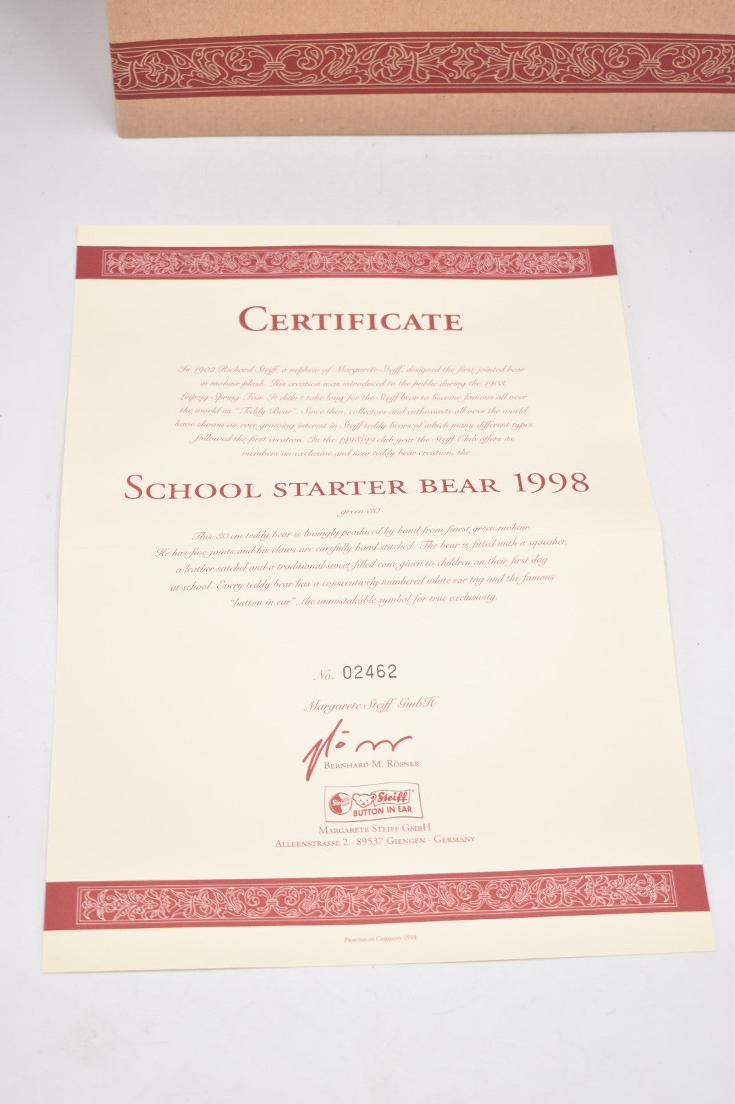 Steiff School Starter Teddy Bear – Limited Edition 420139 – Boxed with Cert