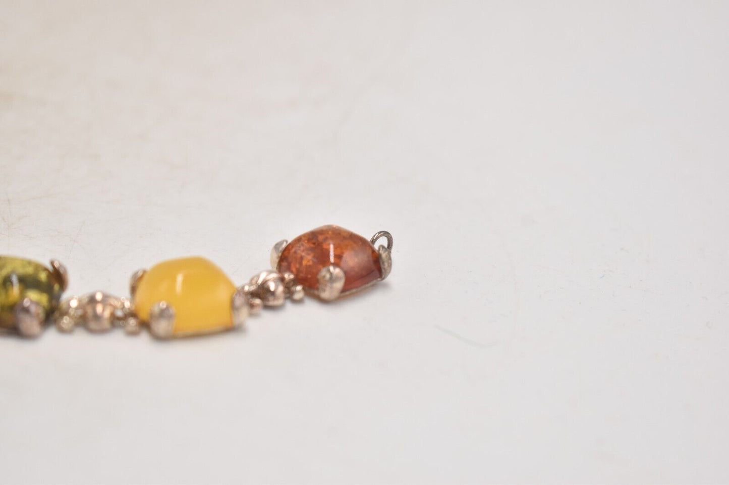 Vintage Sterling Silver & Multicolour Baltic Amber Bracelet – 19cm, 925 Silver