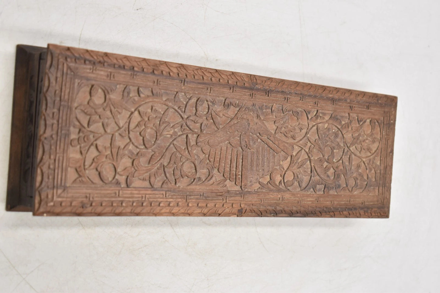 Antique Hand Carved Hardwood Cribbage Board with Storage Box