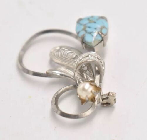 Vintage Silver Metal and Turquoise Faux Pearl Filigree Brooch – Women's Brooch