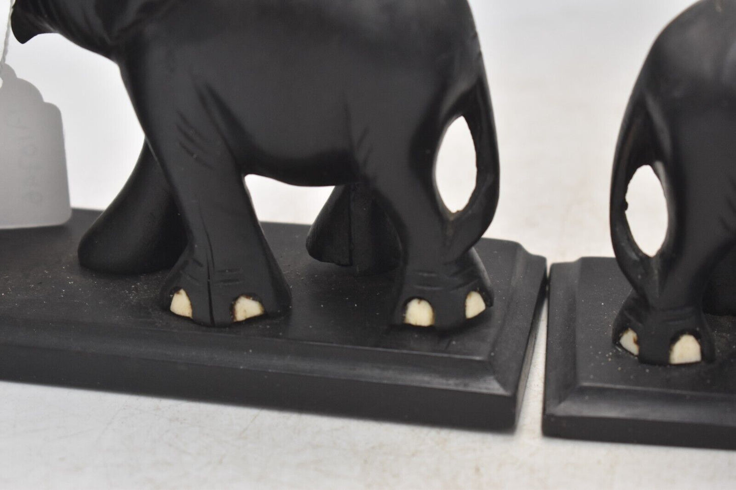 Vintage Hand-Carved Ebony Wooden Elephant Bookends Ceylonese 13cm