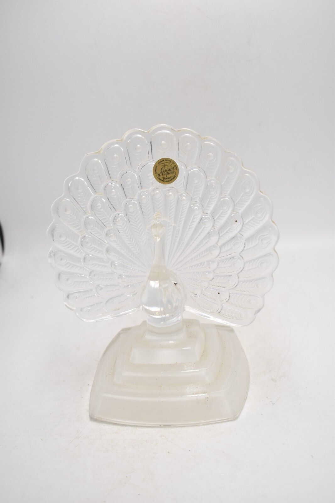 Vintage Cristal d’Arques Lead Crystal Peacock Ornament Figurine Clear Glass