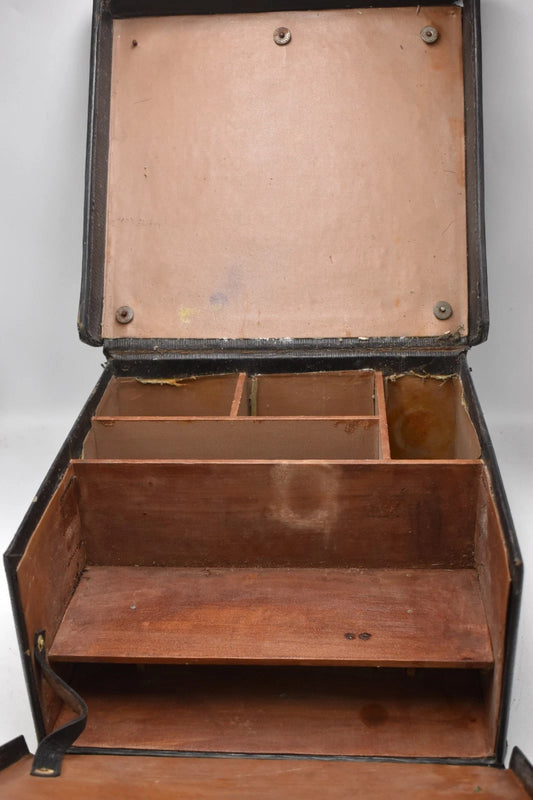 Antique Doctor’s Apothecary Leather Fitted Case Black Cheney Locks 30cm