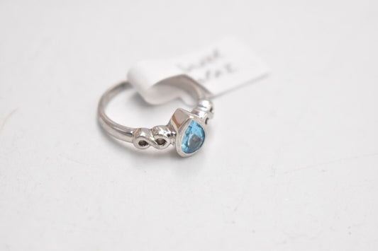 Vintage Sterling Silver & Pear Cut Blue Topaz Ring – Size M