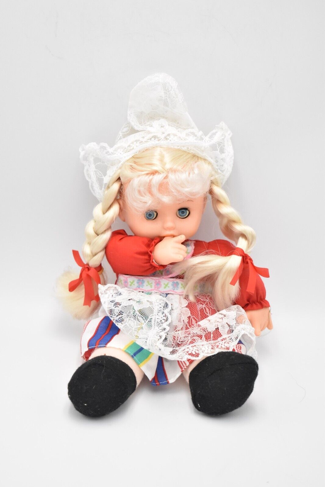 Vintage 1970's Thumb Sucking, Eyes Open and Close Doll Swiss Outfit, Soft Body